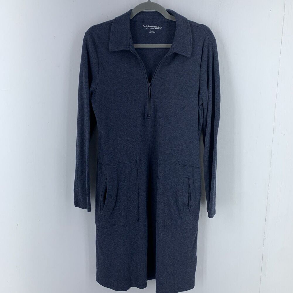 Soft Surroundings M Shirt Dress Preppy Athleisure Relaxed Gray Knit Stretch Warm
